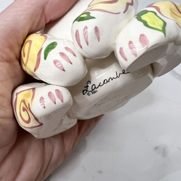 Lacombe WhimsiClay Heart Eye Floral Sitting Cat Figurine - Picture 7 of 10